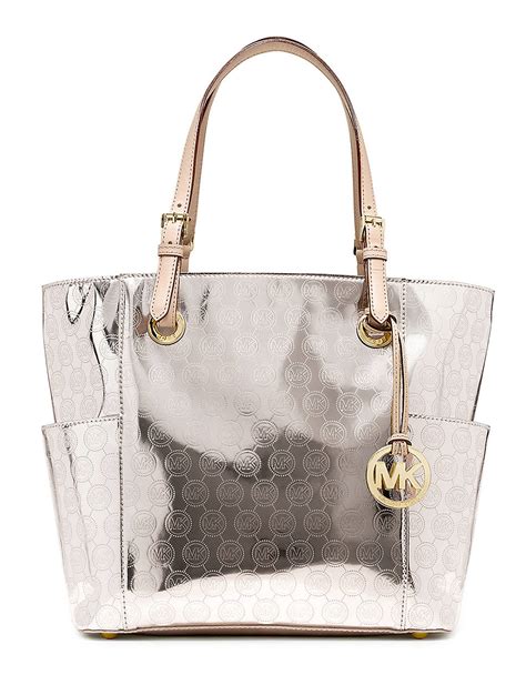 michael kors mirror metallic tote nickel|Jet Set Travel Small Metallic Logo Top.